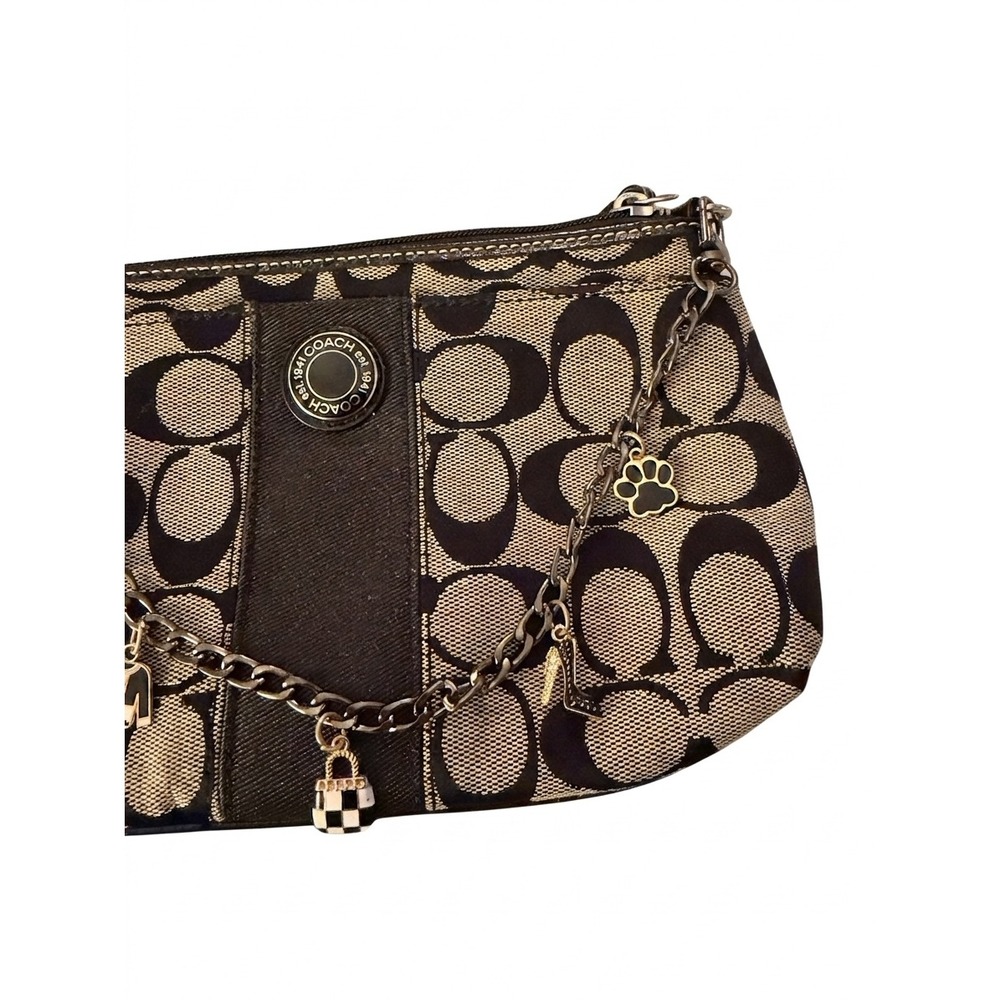 Coach Signature Monogram Canvas Added Charm Chain Wristlet Clutch 1941 Logo - Picture 3 of 9